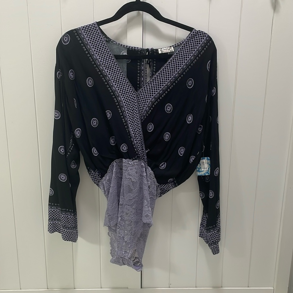 Free People Black Combo Bodysuit